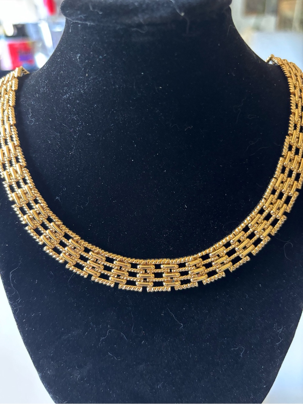 Vintage Napier Gold Tone Multi Row Chain Link Necklace 18” Signed Statement